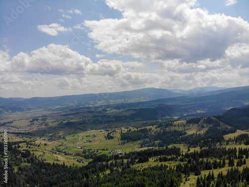 Aerial view with mountain landscape in Romania at Vatra Dornei photo