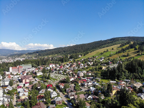 Aerial view with mountain landscape in Romania at Vatra Dornei photo