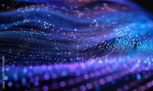 Abstract blue purple particles of optical fiber