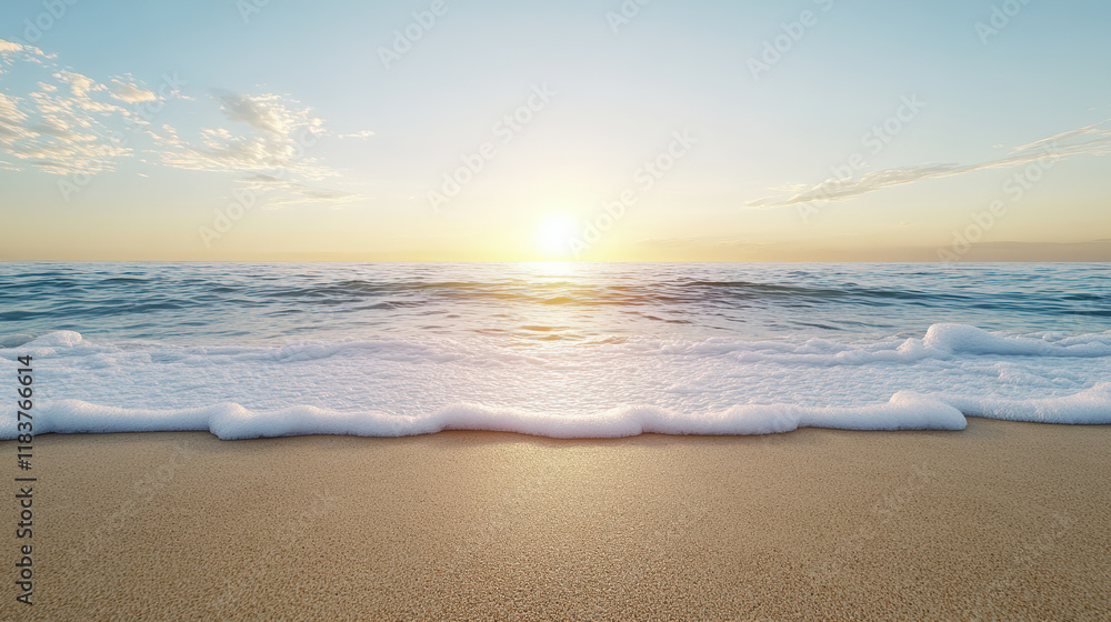 Fototapeta premium serene beach scene with gentle waves and beautiful sunset view