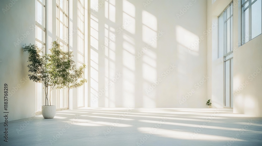 Fototapeta premium Sunlit Minimalist Interior: A Serene Spacious Room