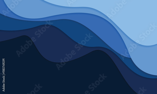 Abstract modern blue wave papercut style background suitable for desktop wallpaper, poster and banner design