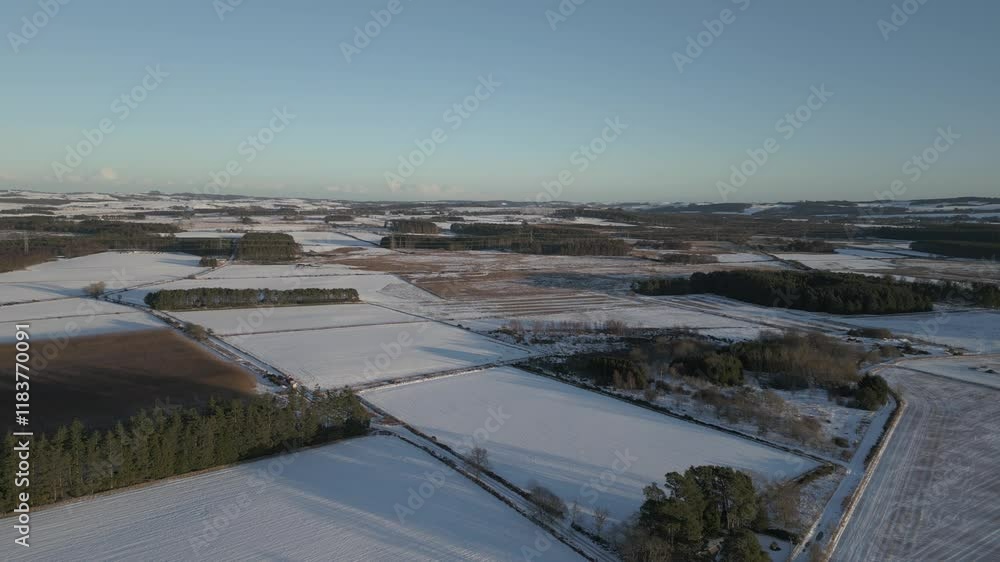 Scottish, wintery country side. Aerial shot of a sunset in Banchory, Aberdeenshire, Scotland. Scottish, wintery country side. Aerial shot of a sunset in Banchory, Aberdeenshire, Scotland.