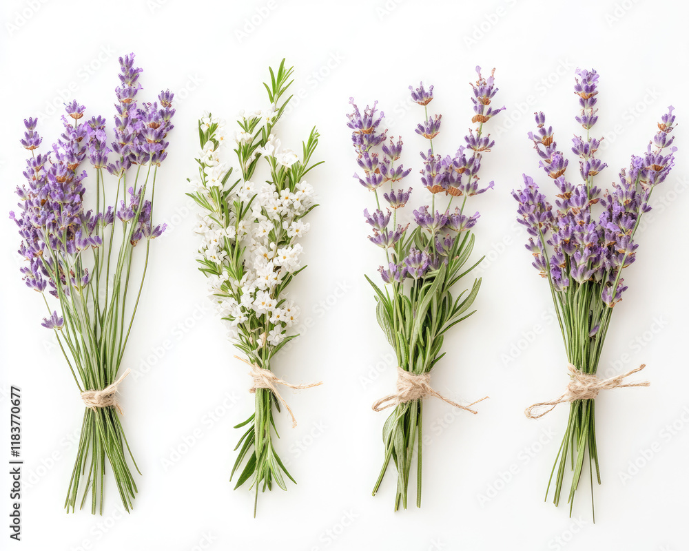 Fototapeta premium Collection of White and Purple Lavender Sprigs Arranged Elegantly