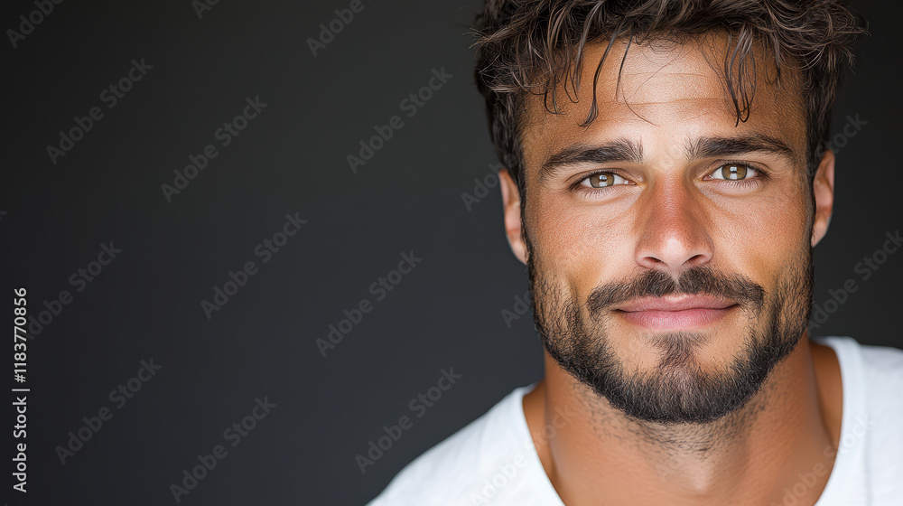 Obraz premium man with relaxed demeanor and charming smile against dark background