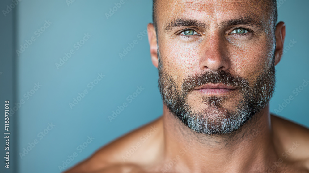 Obraz premium Rugged man with beard and intense gaze, showcasing confidence and strength