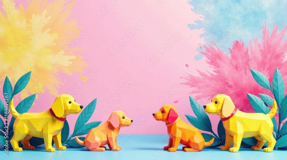 Obraz premium Joyful Canine Companions in a Colorful Artistic Setting