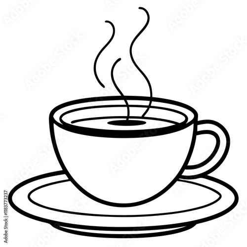 Cup of coffee with steam line art vector illustration 