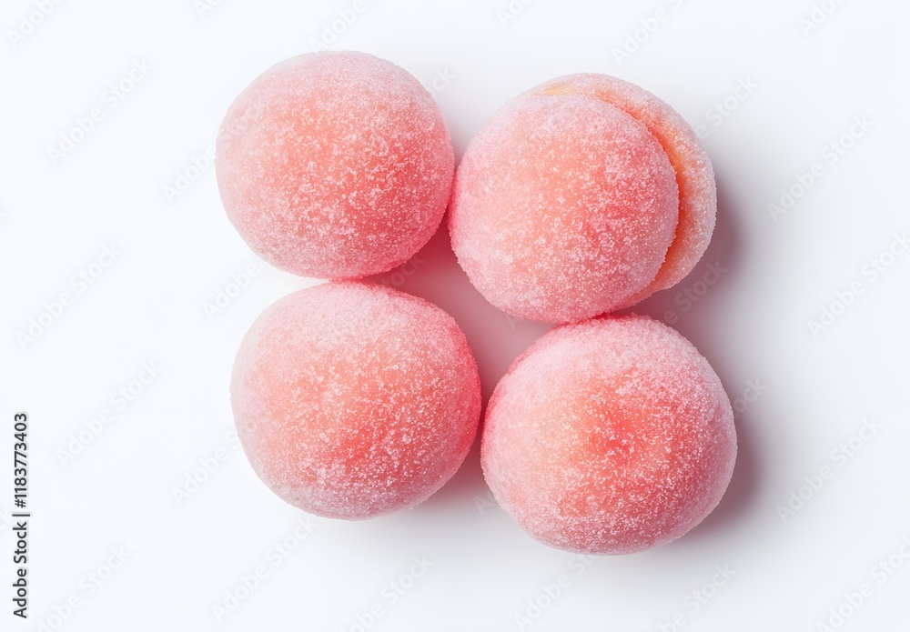 Delicate and Sweet Candy Peaches Coated in Sugar, Perfectly Arranged for a Vibrant Display on a White Background for Dessert Inspiration and Culinary Creativity