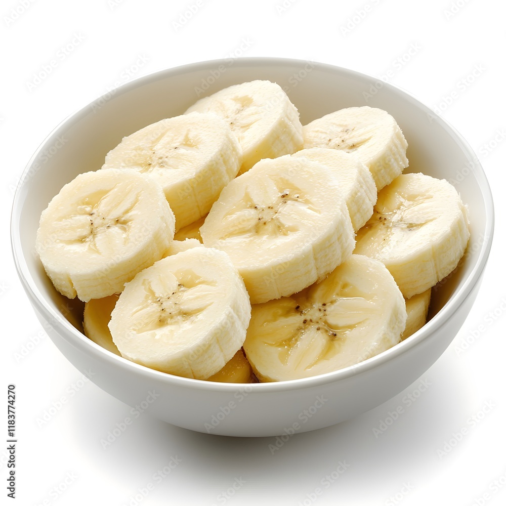 Freshly Sliced Bananas in a White Bowl for Healthy Snack or Dessert Options, Perfect for Smoothies or Breakfast Toppings and Nutritional Recipes Freshly Sliced Bananas in a White Bowl for Healthy Snack or Dessert Options, Perfect for Smoothies or Breakfast Toppings and Nutritional Recipes