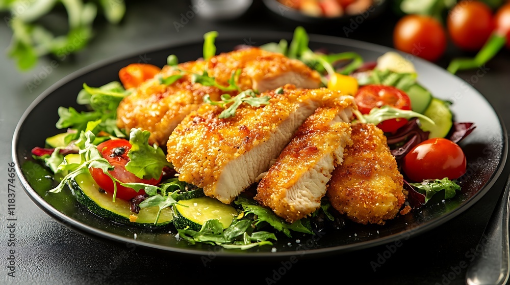 Fried chicken breast with vegetables Fried chicken breast with vegetables