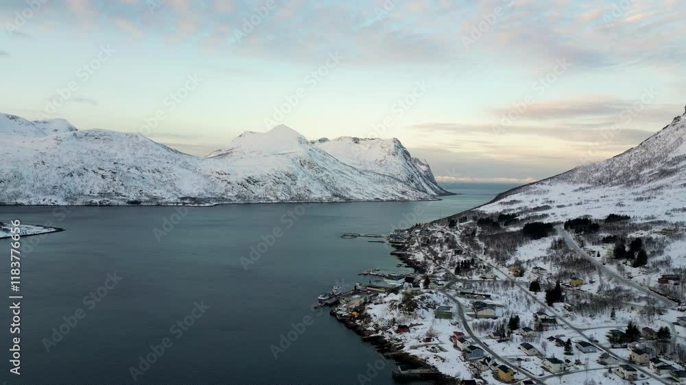 Aerial view of the town and fjord in Norway Aerial view of the town and fjord in Norway