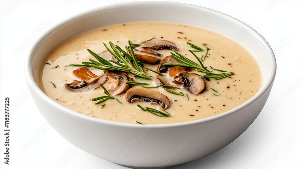 warm bowl of creamy mushroom soup with fresh herbs and spices warm bowl of creamy mushroom soup with fresh herbs and spices