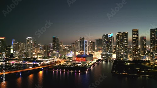 Wallpaper Mural Miami Beach, South Beach. Miami Beach night skyline. Miami cityscape, aerial view. Top view of Miami coastline, shore at night, waterfront near ocean. Luxury travel in USA. Torontodigital.ca