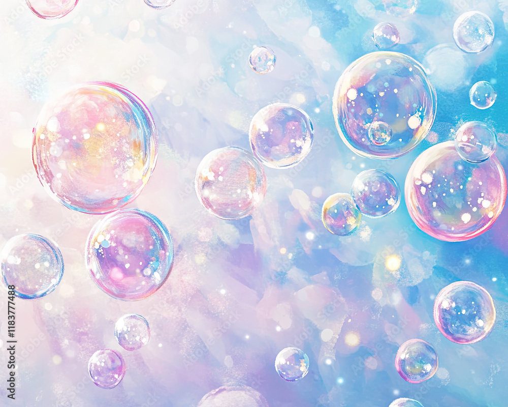 Soft Watercolor of Delicate Soap Bubbles Drifting Through the Air Soft Watercolor of Delicate Soap Bubbles Drifting Through the Air