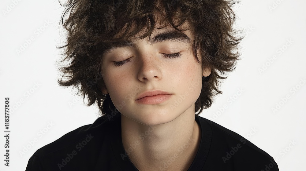 Peaceful Teenager with Curly Hair and Freckles Peaceful Teenager with Curly Hair and Freckles