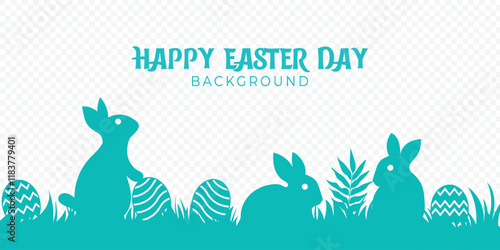 Happy easter day in silhouette border frame on transparent background