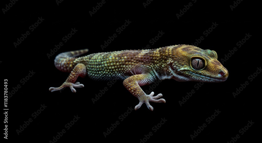 Fototapeta premium A vibrant gecko displays its colorful scales and textured skin