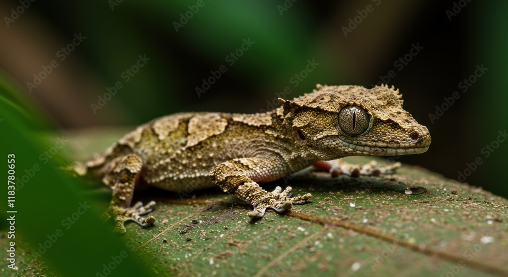 Naklejka premium A Close Up View Of A Small Gecko On A Leaf