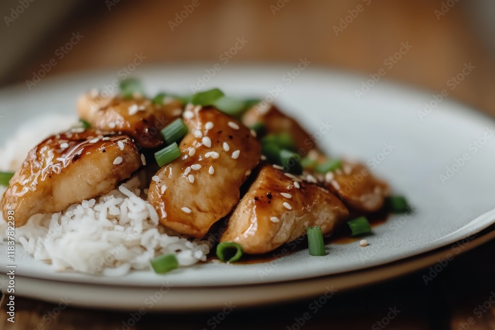 Zoomed in image of sesame orange chicken served on a dish Zoomed in image of sesame orange chicken served on a dish