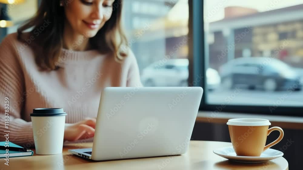 The Woman with Laptop Coffee The Woman with Laptop Coffee