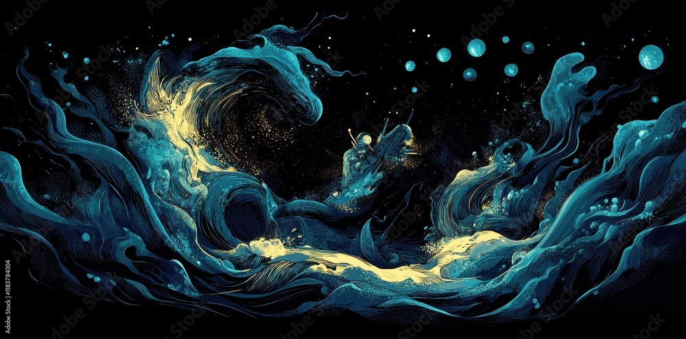 Abstract Teal Waves Cosmic Voyage Celestial Art Abstract Teal Waves Cosmic Voyage Celestial Art