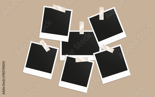  Set of photo frame mockup displayed on a brown background. realistic postcard. Mockup photo frames.