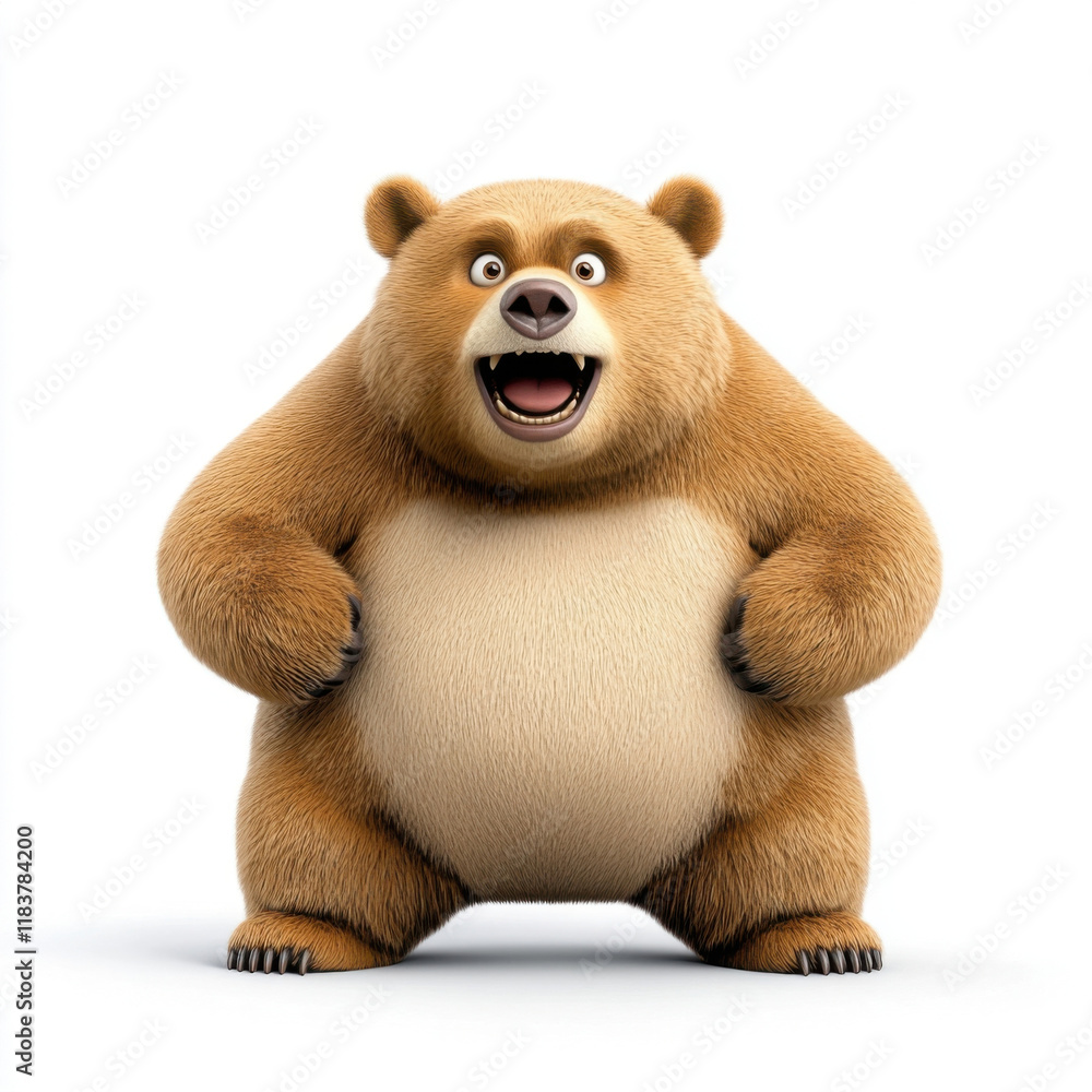 Fototapeta premium Cheerful Grizzly Bear: A joyful, furry friend, standing tall with a big smile!