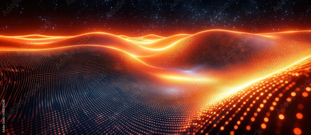 Luminous Orange Digital Landscape Under a Starry Night Luminous Orange Digital Landscape Under a Starry Night