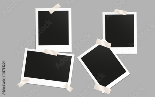  Set of photo frame mockup displayed on a brown background. realistic postcard. Mockup photo frames.