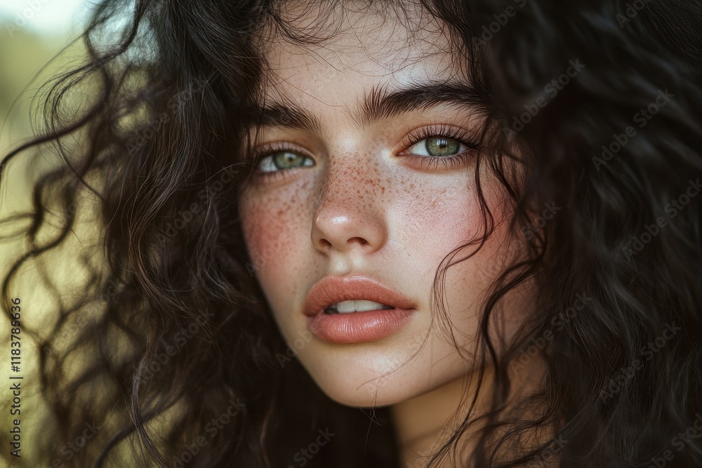 girl with long glossy curly brown hair girl with long glossy curly brown hair