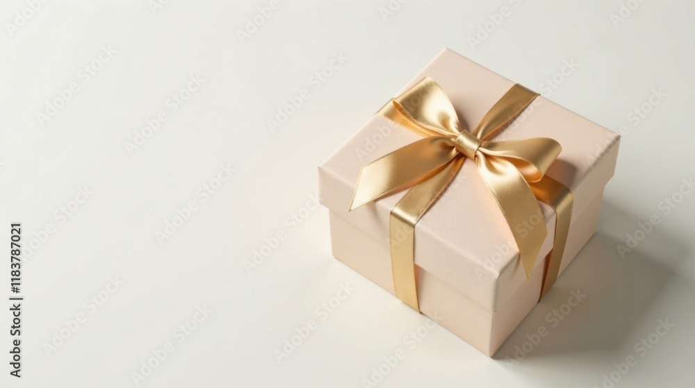 Elegant blush pink gift box with a gold ribbon bow Elegant blush pink gift box with a gold ribbon bow