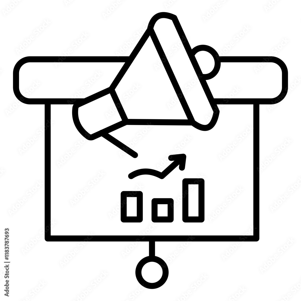 Sleek marketing lineal icon showcasing elements like megaphones, charts, or targets. Ideal for representing branding, campaigns, advertising, and promotional strategies in digital or business designs. Sleek marketing lineal icon showcasing elements like megaphones, charts, or targets. Ideal for representing branding, campaigns, advertising, and promotional strategies in digital or business designs.