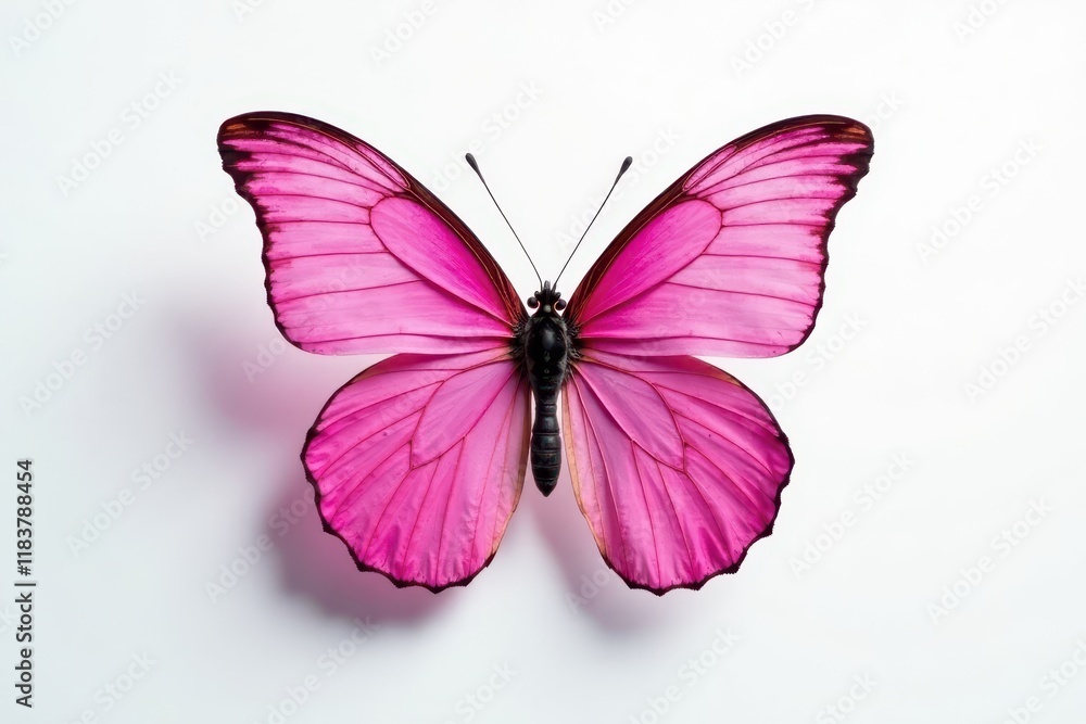 A single vibrant pink butterfly, sharply focused against a clean white backdrop , Lepidoptera, wildlife A single vibrant pink butterfly, sharply focused against a clean white backdrop , Lepidoptera, wildlife