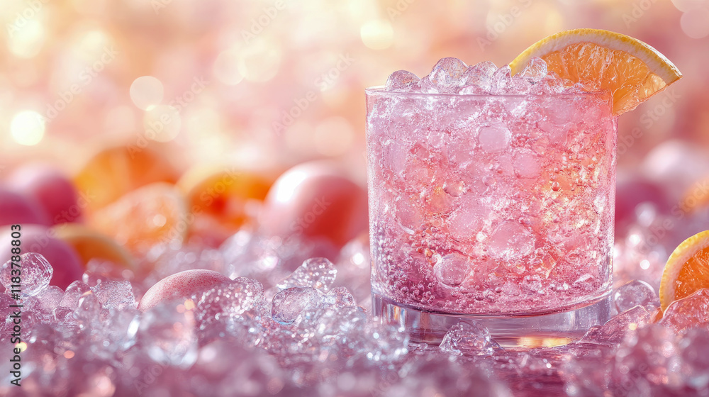 Refreshing Pink Citrus Fizz in Iced Glass: Summer Beverage Photography Refreshing Pink Citrus Fizz in Iced Glass: Summer Beverage Photography