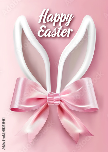 Pink Easter Card with Bunny Ears and Bow Illustration Celebrating Spring and Seasonal Joy