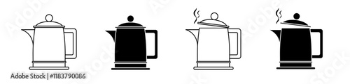 Kettle set icons. Linear and silhouette style. Vector icons.