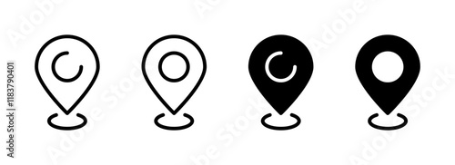Map point icons. Linear and silhouette style. Vector icons.