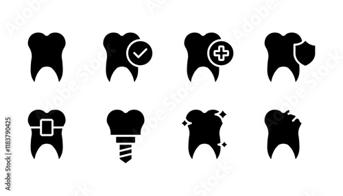 Tooth set icons. Silhouette style. Vector icons.