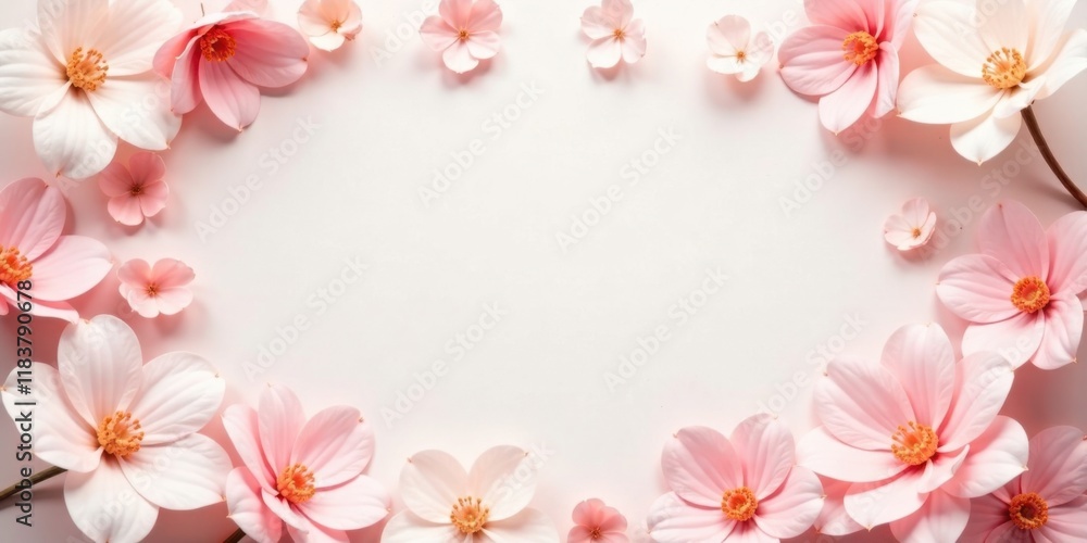 Fototapeta premium Delicate Pink Blossoms Frame a Soft Pink Background for Elegant Designs