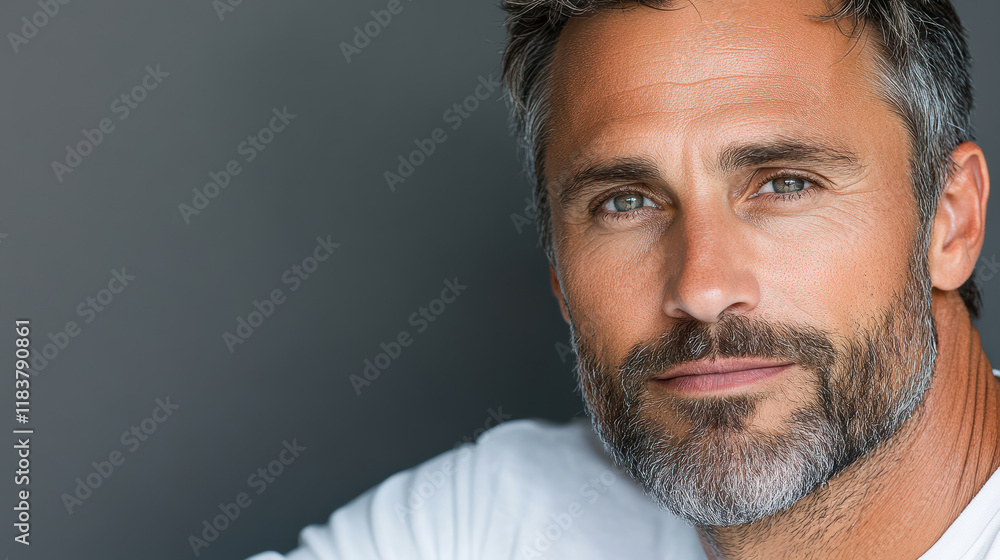 Obraz premium Thoughtful man with beard and blue eyes, expressing calm confidence
