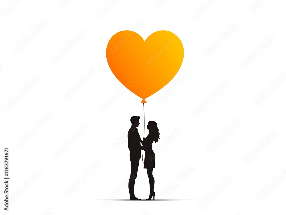 a couple holding a glowing pulseshaped balloon together, romantic and warm, flat design illustration, soft warm colors, isolated on white background a couple holding a glowing pulseshaped balloon together, romantic and warm, flat design illustration, soft warm colors, isolated on white background