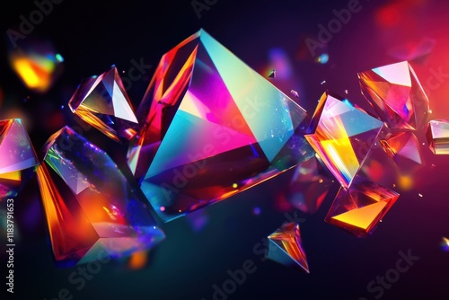 Colorful crystal formations reflecting light in an abstract background with vibrant hues