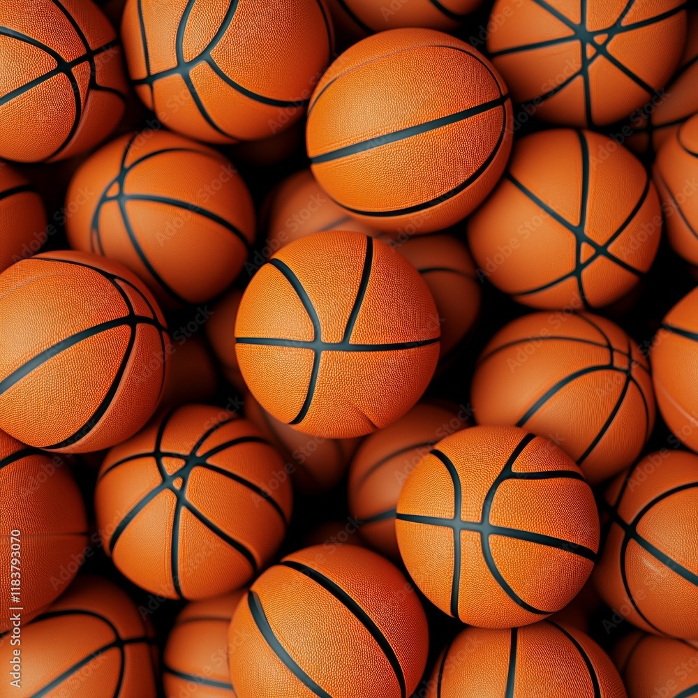 flat-lay image of pile of basketballs flat-lay image of pile of basketballs