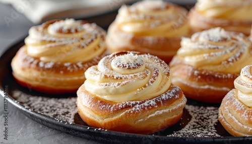 Wallpaper Mural Close-up of freshly baked pastries with vanilla custard filling and powdered sugar. Torontodigital.ca
