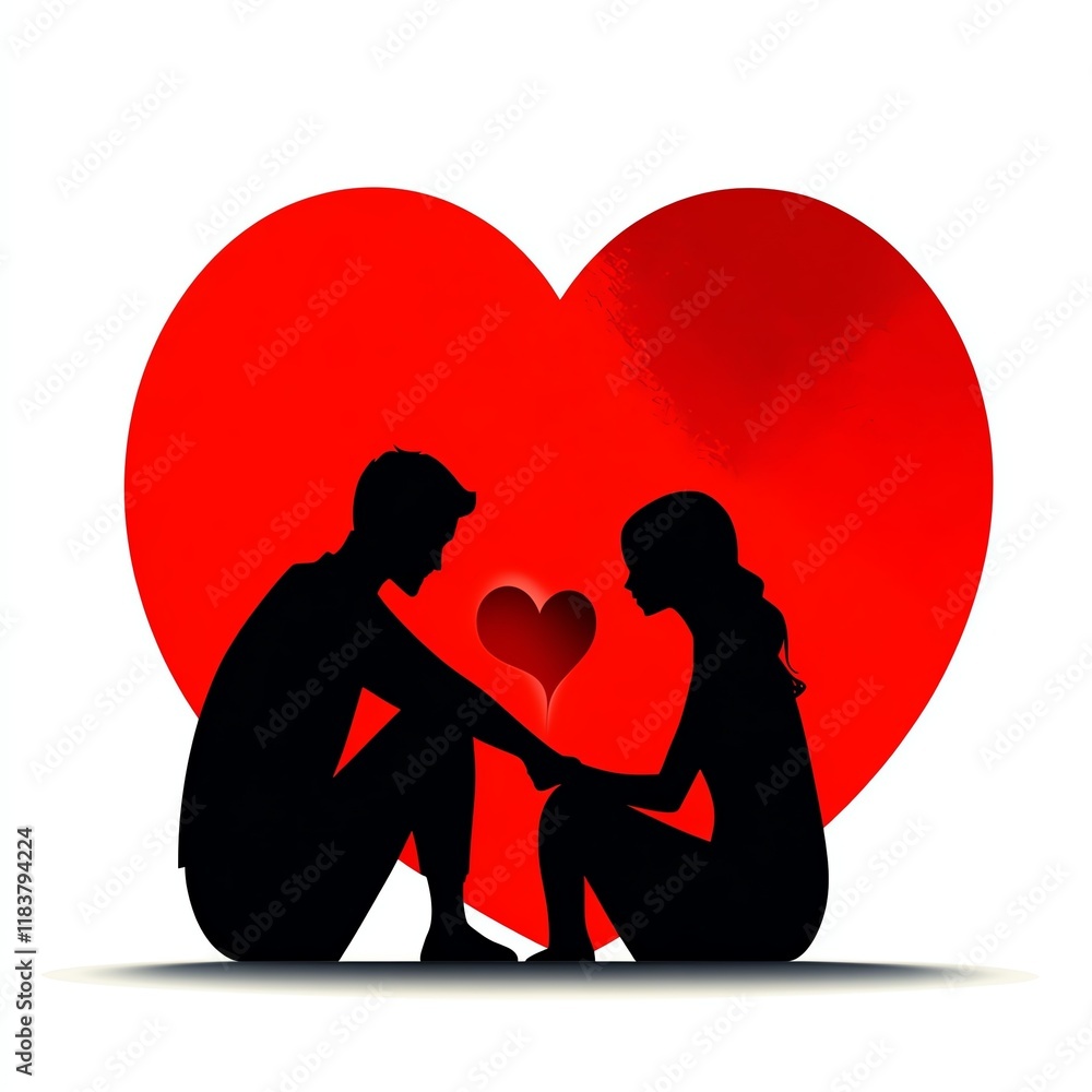 a couple sitting closely with a pulsing heart between them, connection and warmth concept, vector illustration, vibrant red tones, isolated on white background a couple sitting closely with a pulsing heart between them, connection and warmth concept, vector illustration, vibrant red tones, isolated on white background