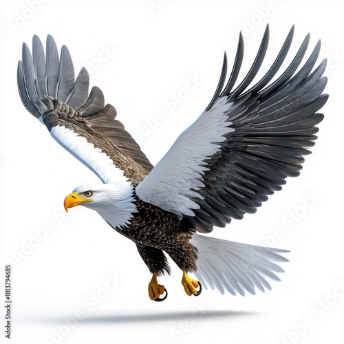 Proud Eagle Stands Tall, Majestic and Free, Against a Simple Background.