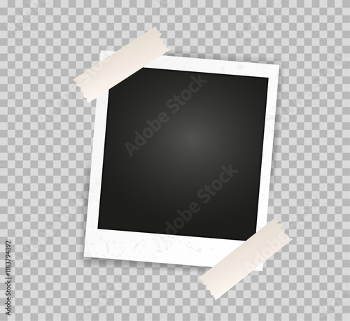  Realistic photo frame mockup displayed on transparent background. Vintage postcard Photo frame mockup with highlighted shadow .
