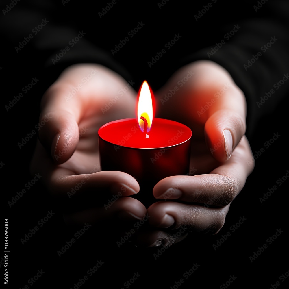 Compassionate hands holding a red candle flame, 3D illustration Compassionate hands holding a red candle flame, 3D illustration