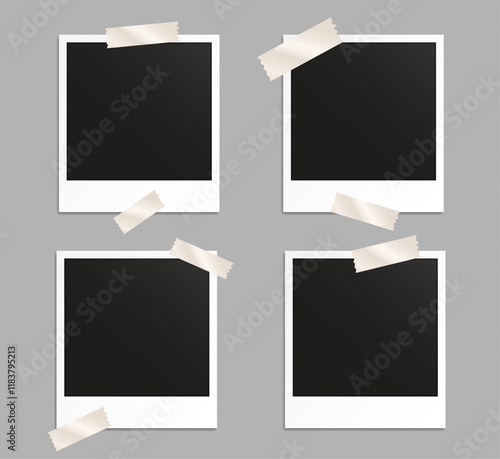  Set of photo frame mockup displayed on a brown background. realistic postcard. Mockup photo frames.